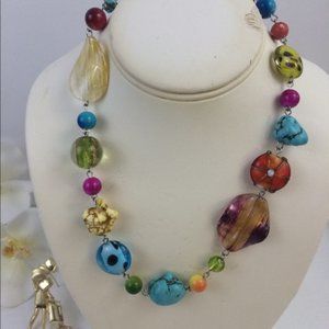 VTG Glass Beaded Necklace Colorful Beautiful in Colors Rainbow Stones